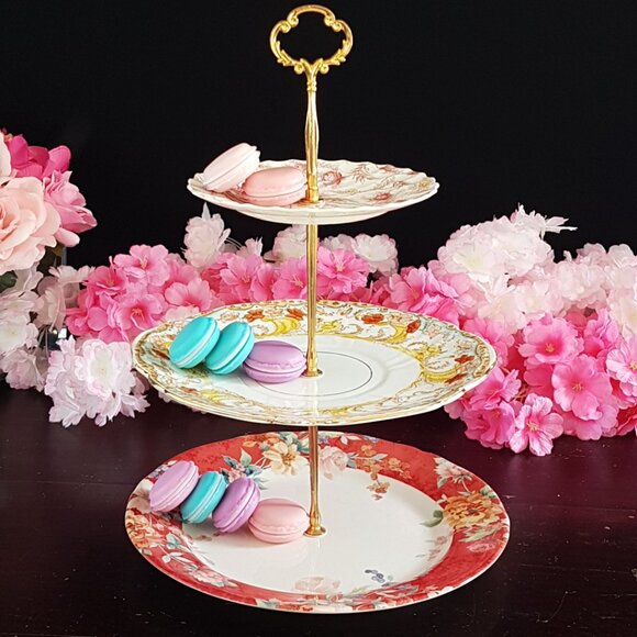Handmade 3-Tier Cake Stand Mixed Floral Wedding Tea Party Dessert Serving Tray - Picture 2 of 13